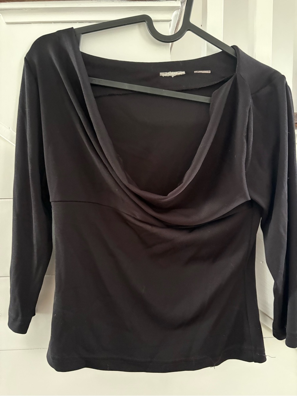 Black Draped Cowl Neck Women's Top